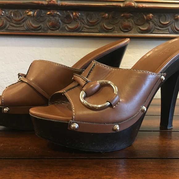 GUCCI Shoes - GUCCI PEEP TOE PLATFORM HEEL/MULE WITH STUD DETAIL